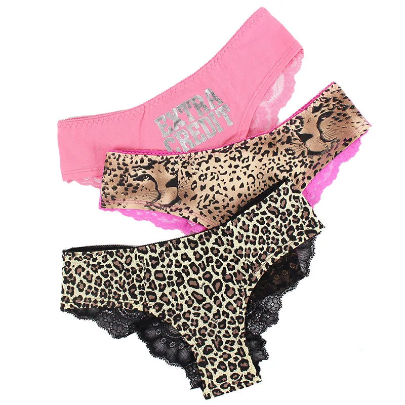 Women's Low Waist 3-Pieces Panties With Lace