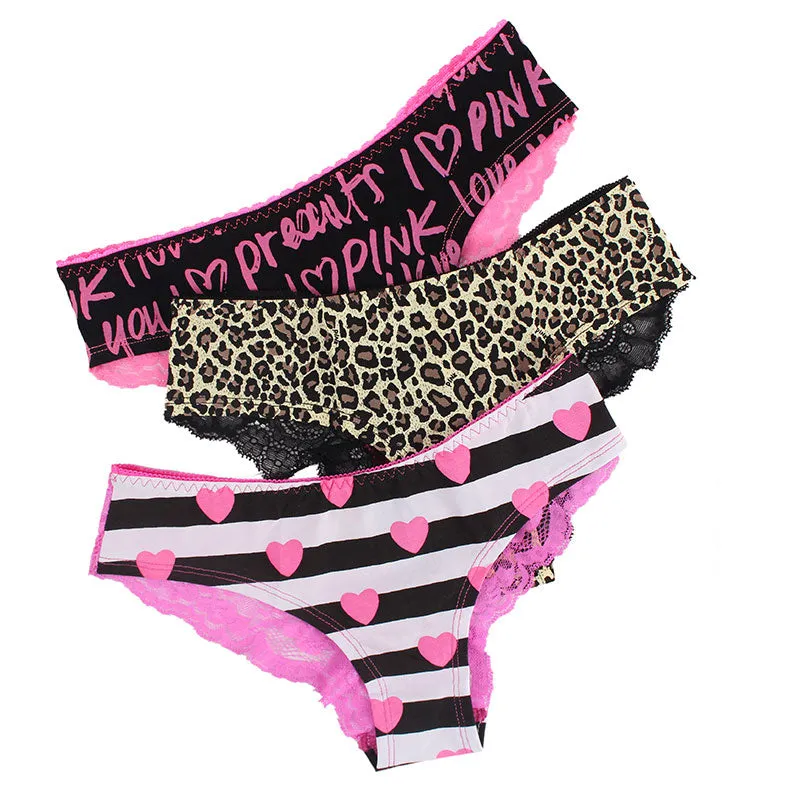 Women's Low Waist 3-Pieces Panties With Lace