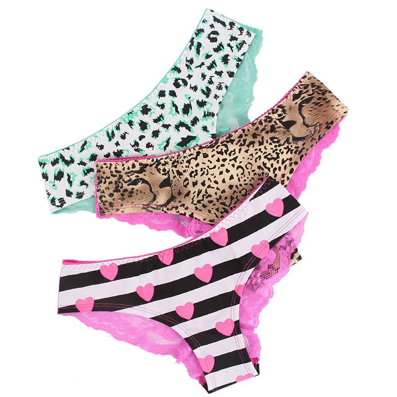 Women's Low Waist 3-Pieces Panties With Lace