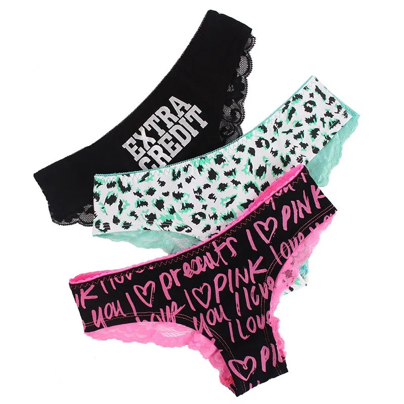 Women's Low Waist 3-Pieces Panties With Lace
