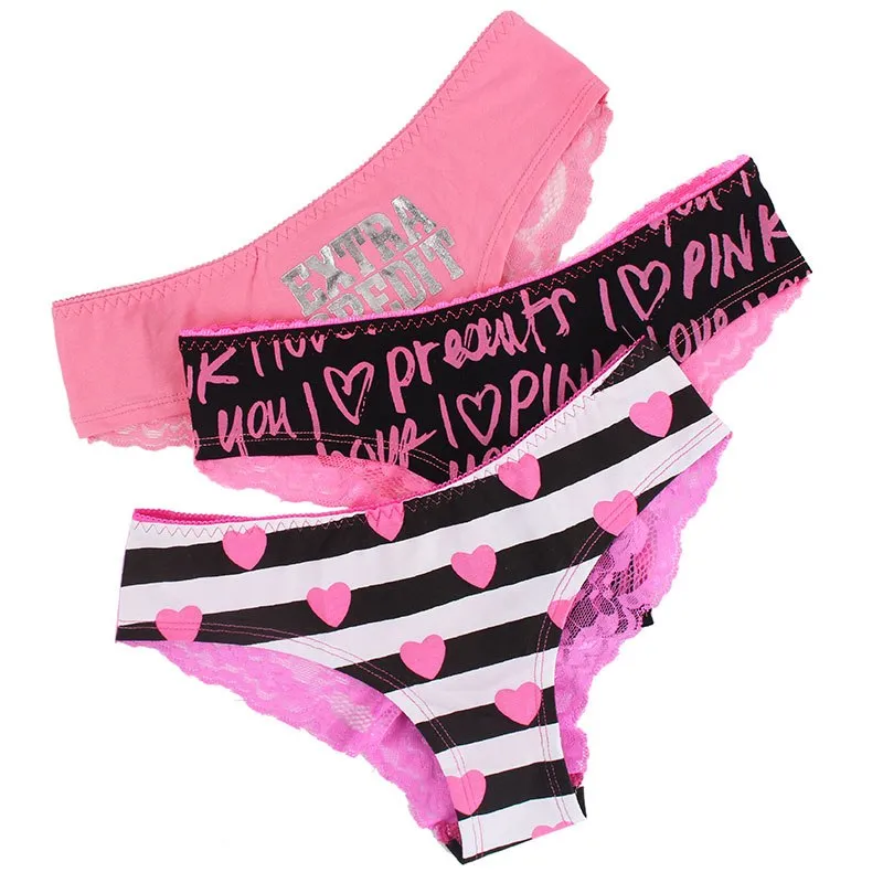 Women's Low Waist 3-Pieces Panties With Lace