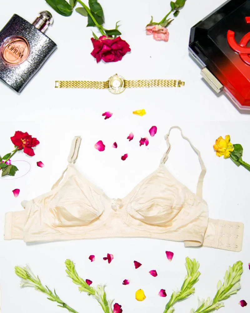 Women's Off White Silk Bra - Non Padded Bra - 708