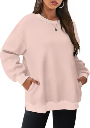 Womens Oversized Sweatshirt with Pockets Ribbed Cuff Side Split Tunic Tops Long Sleeve Casual Pullover Fleece Sweater