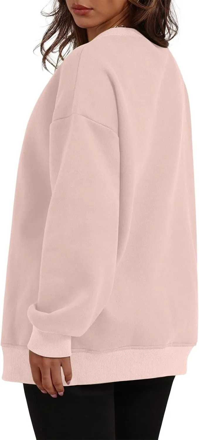 Womens Oversized Sweatshirt with Pockets Ribbed Cuff Side Split Tunic Tops Long Sleeve Casual Pullover Fleece Sweater