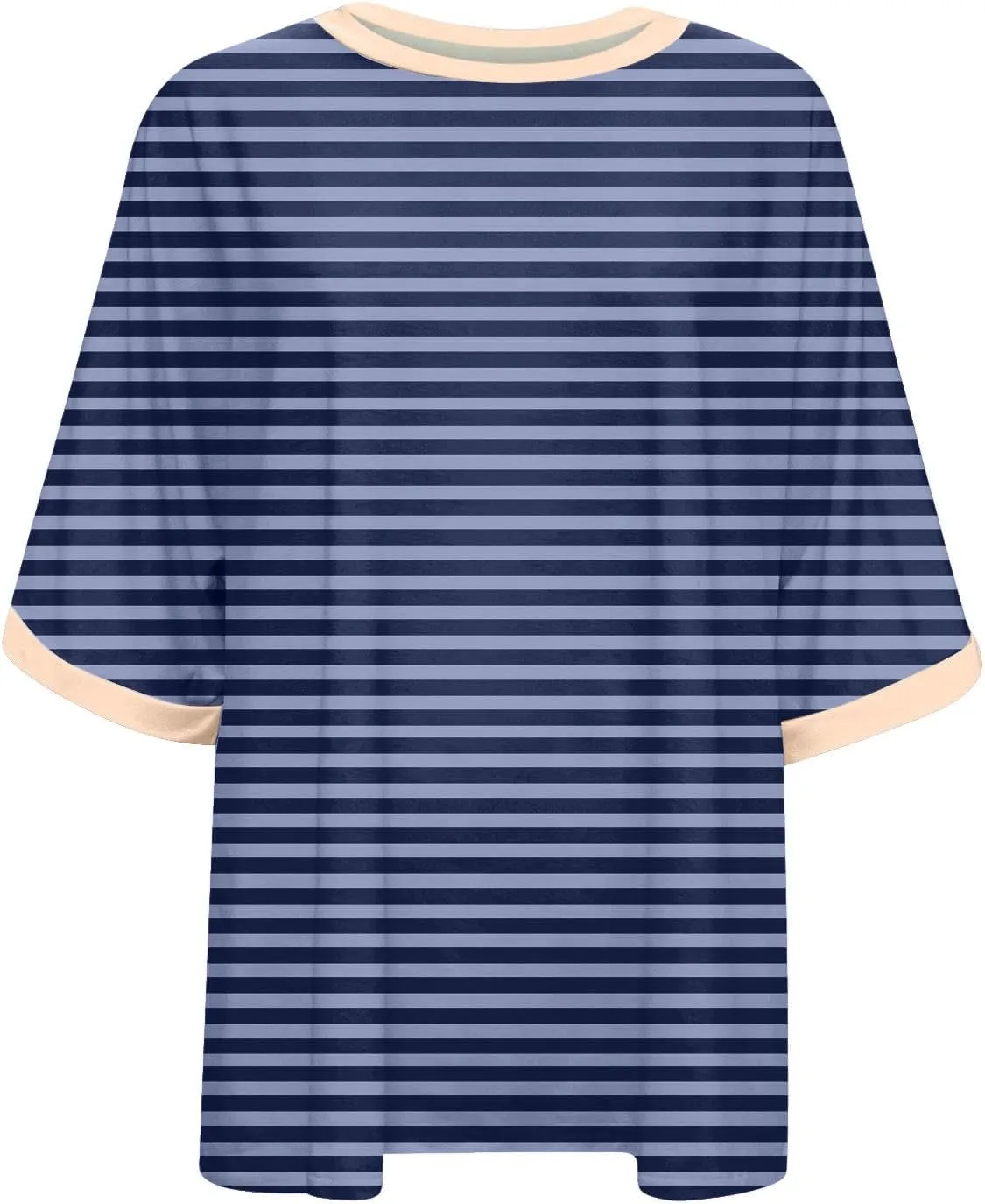 Womens Oversized T Shirts 2024 Casual Crewneck Short Half Sleeve Colorblock Striped Summer Tops