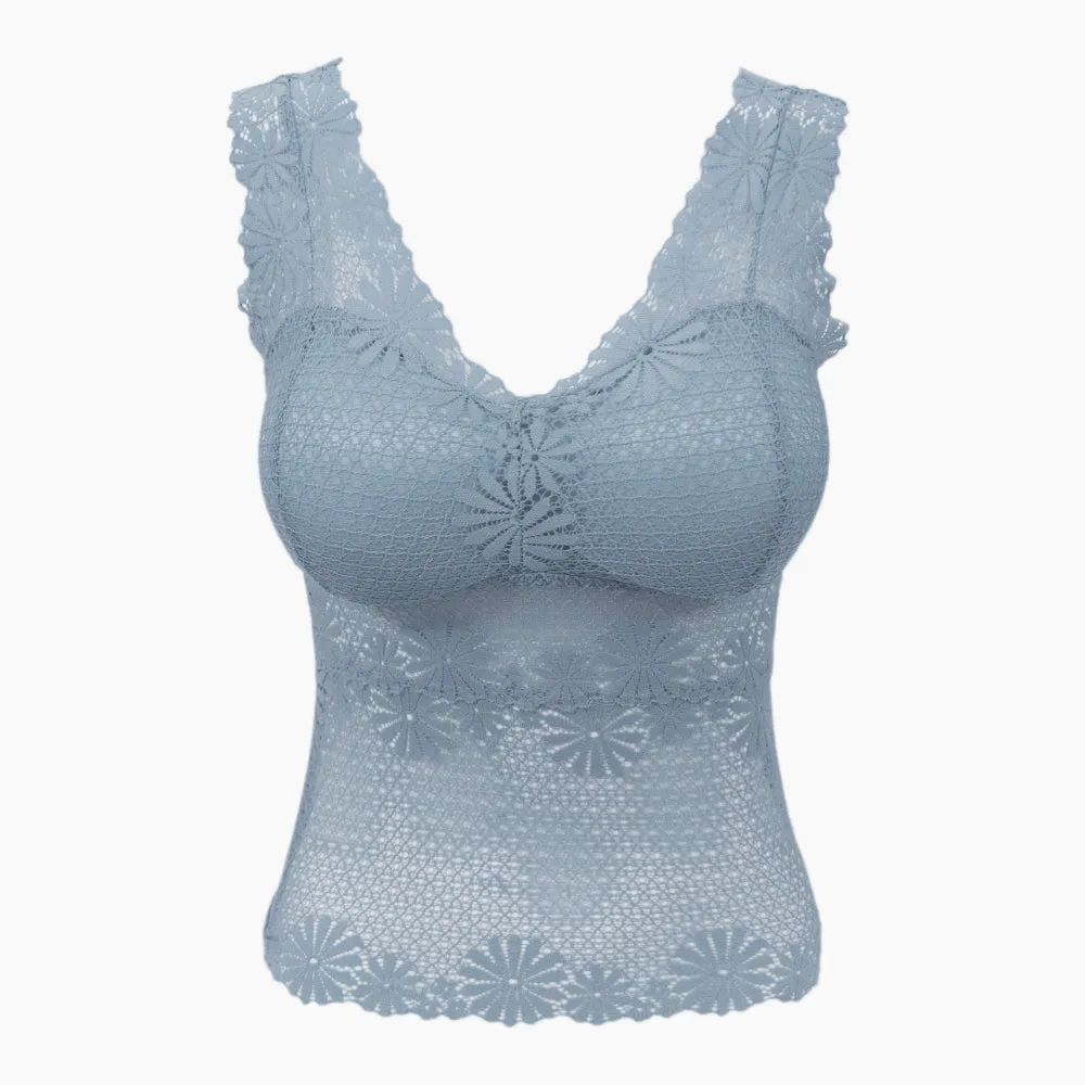 Women's Padded Lace Camisole with Thick Straps - Gray