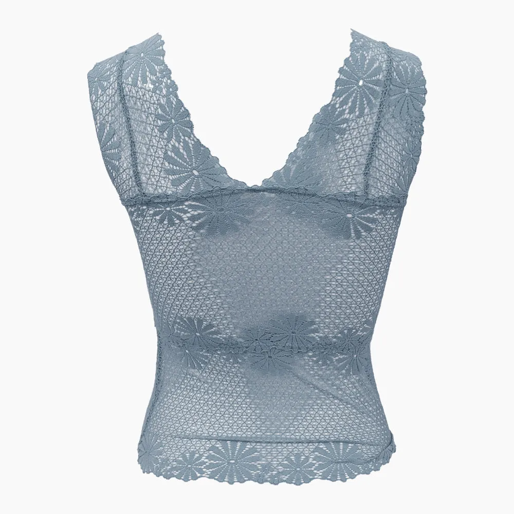 Women's Padded Lace Camisole with Thick Straps - Gray