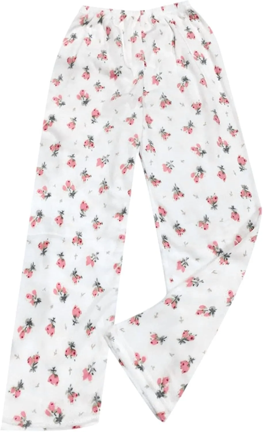 Women's Pajama Lounge Pants Floral Print Comfy Pjs Pants Winter Fleece Pajama Pants Wide Leg Pj Bottom Sleep Pants Lounge White