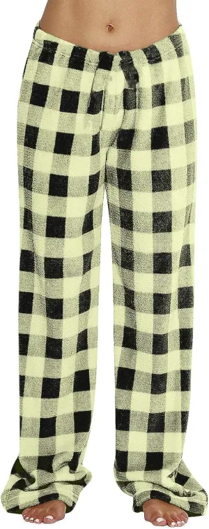 Womens Pajama Pants Flannel Buffalo Plaid Soft Lounge Warm Bottoms Christmas Winter Holiday Sleepwear with Elastic Waist
