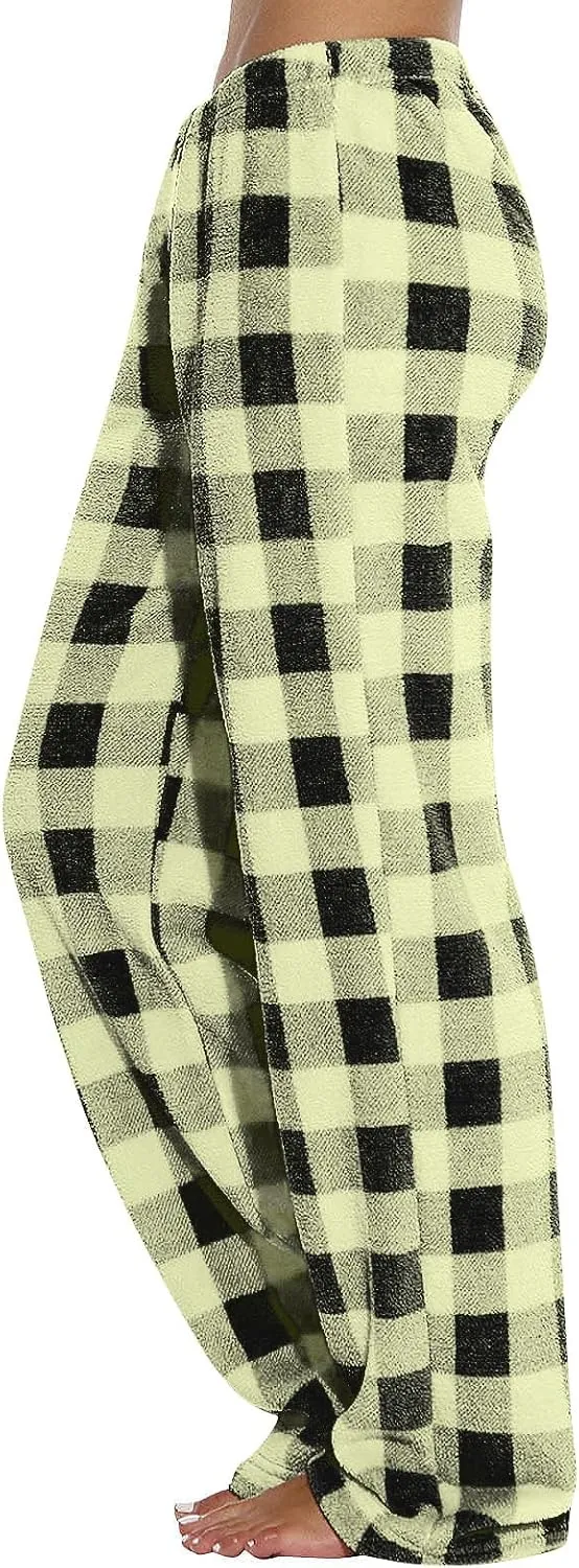 Womens Pajama Pants Flannel Buffalo Plaid Soft Lounge Warm Bottoms Christmas Winter Holiday Sleepwear with Elastic Waist