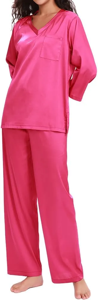 Women's Pajama Satin Pajama Set for Women PJ Loungewear Sets Soft Shirt with Long Pants