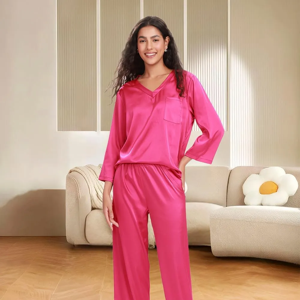 Women's Pajama Satin Pajama Set for Women PJ Loungewear Sets Soft Shirt with Long Pants