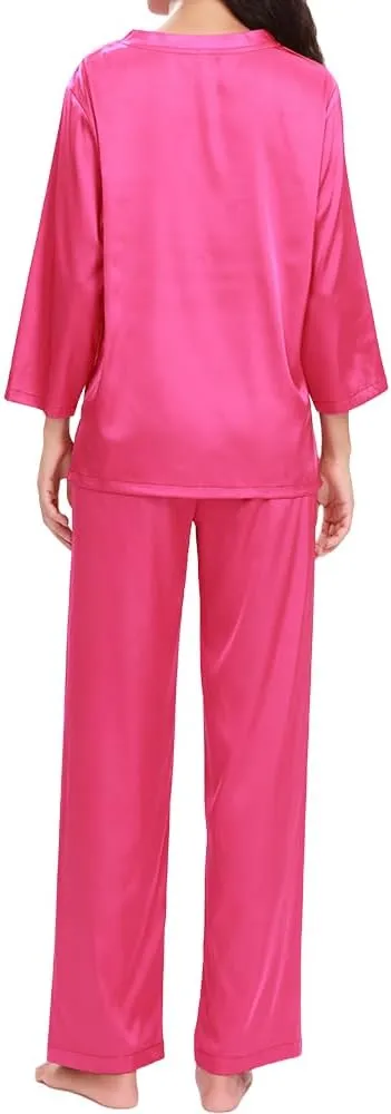 Women's Pajama Satin Pajama Set for Women PJ Loungewear Sets Soft Shirt with Long Pants