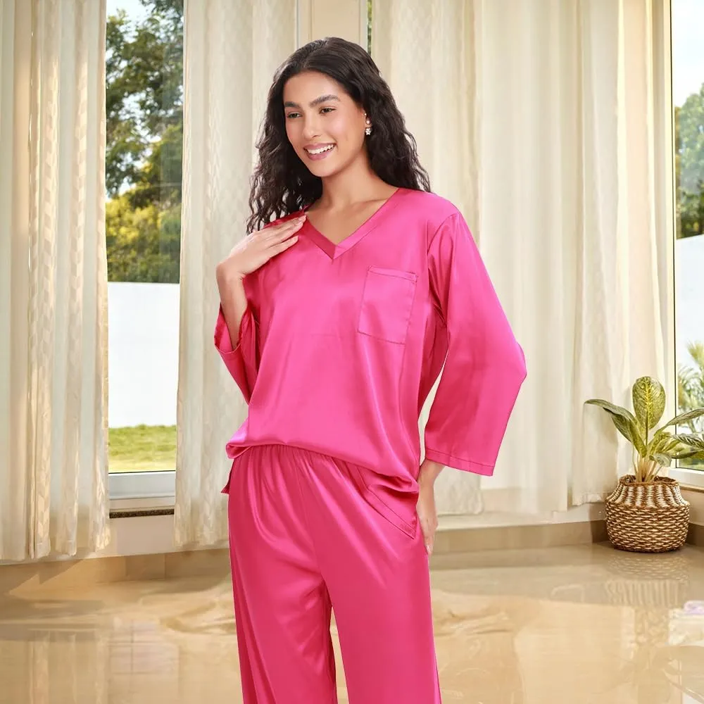 Women's Pajama Satin Pajama Set for Women PJ Loungewear Sets Soft Shirt with Long Pants