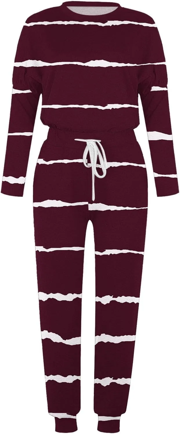 Womens Pajama Sets 2 Piece Women's Two Outfit Long Sleeve Crewneck Pullover Tops and Long Pants Tracksuit Sweatsuits