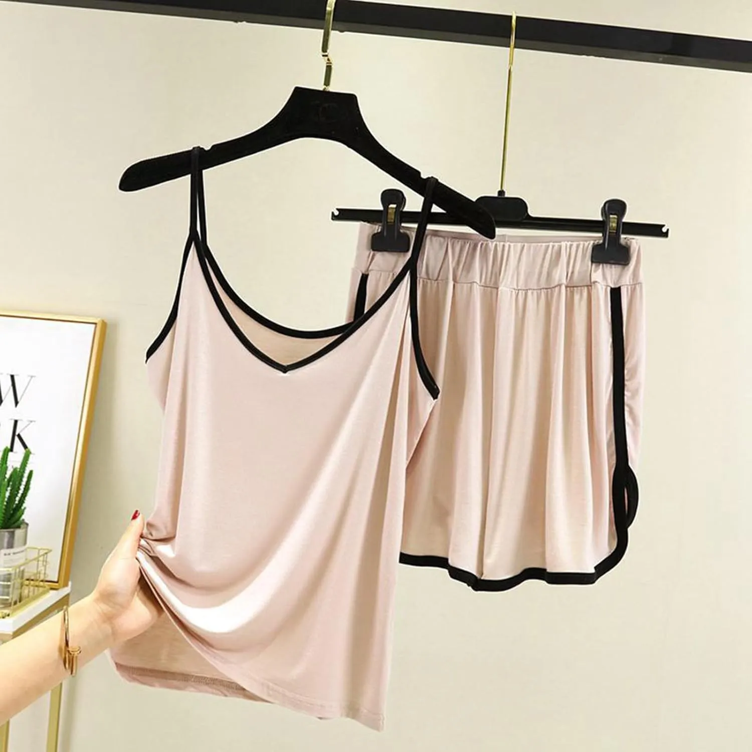 Womens Pajama Sets Spaghetti Strap V Neck Camisole Tops Soft Comfy 2025 Summer Pj Set 2 Piece Loungewear Short Sets