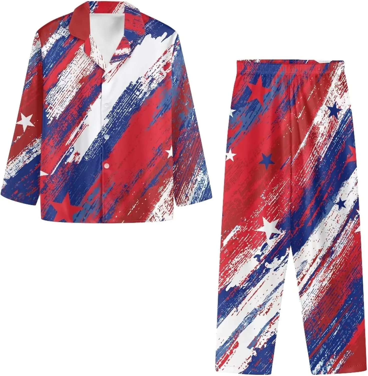 Women's Pajamas 2 Piece Pajama Sets Button Down Sleepwear Notch Collar Summer Pjs Lounge Sets American Flag Outfits