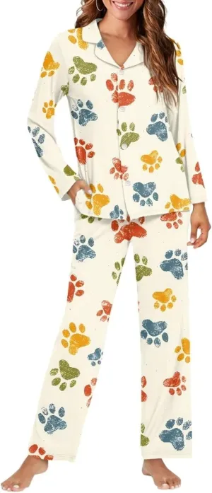 Women's Pajamas 2 Piece Pajama Sets Long Sleeve Sleepwear Ladies Notch Collar Summer Pjs Lounge Sets with Pockets