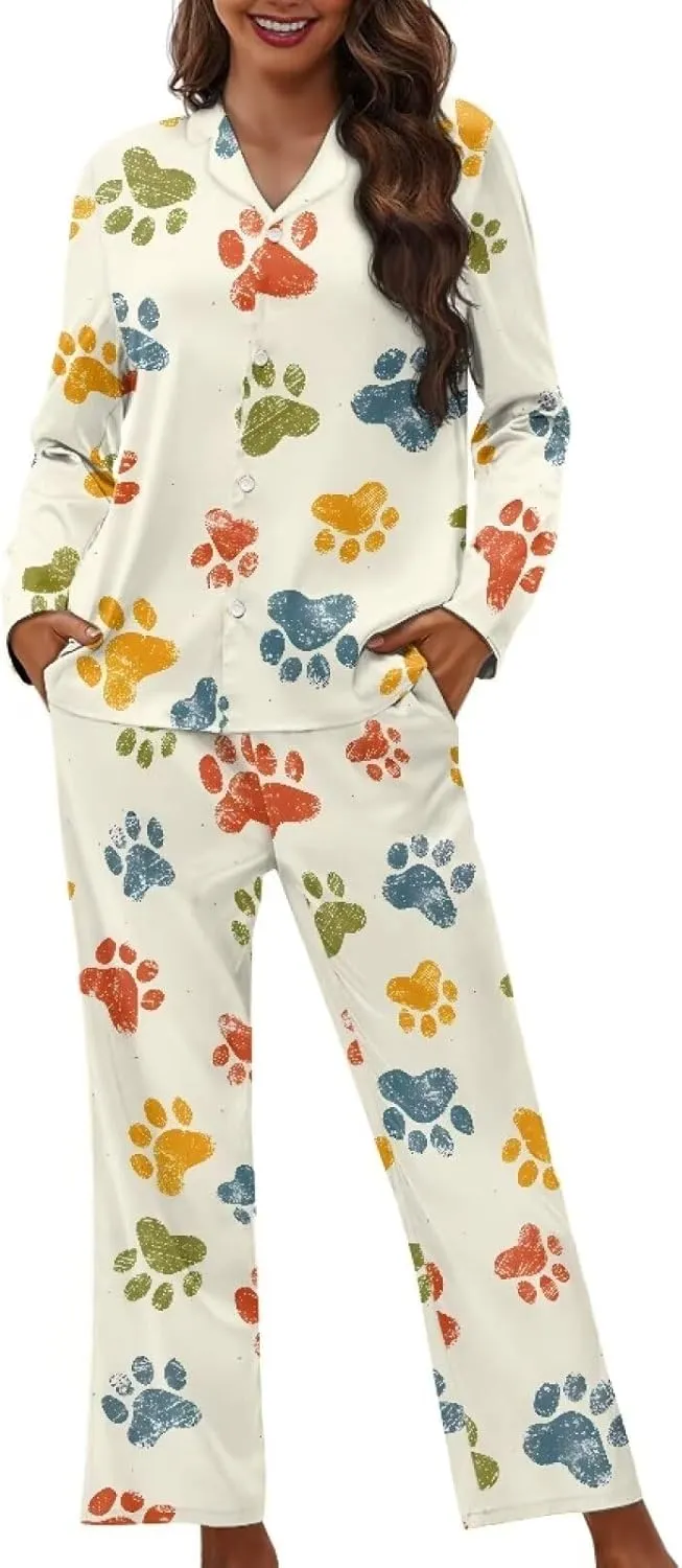 Women's Pajamas 2 Piece Pajama Sets Long Sleeve Sleepwear Ladies Notch Collar Summer Pjs Lounge Sets with Pockets