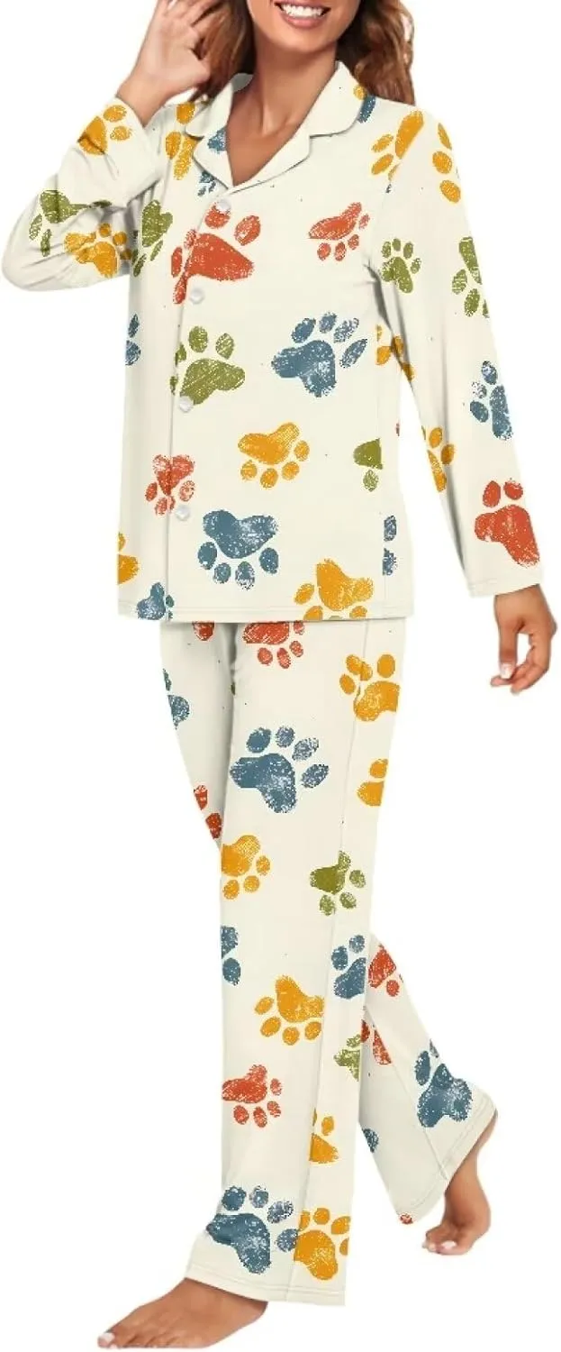 Women's Pajamas 2 Piece Pajama Sets Long Sleeve Sleepwear Ladies Notch Collar Summer Pjs Lounge Sets with Pockets