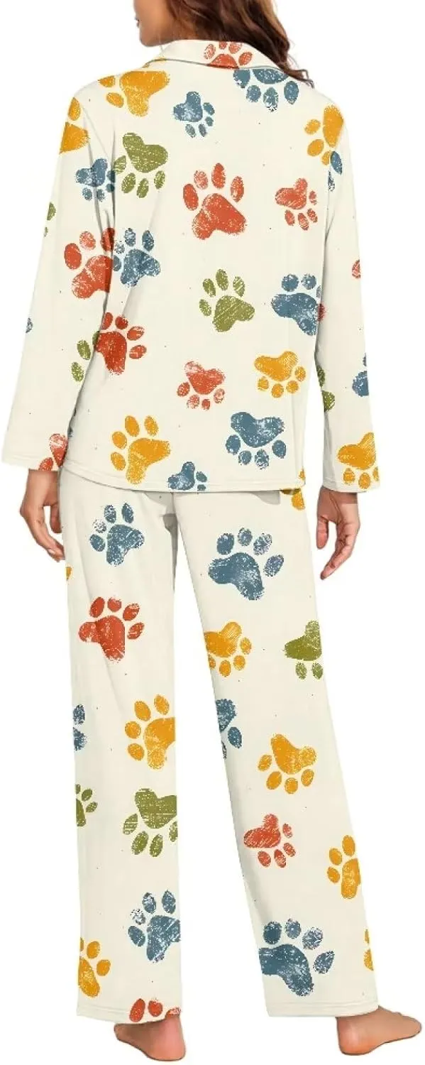Women's Pajamas 2 Piece Pajama Sets Long Sleeve Sleepwear Ladies Notch Collar Summer Pjs Lounge Sets with Pockets