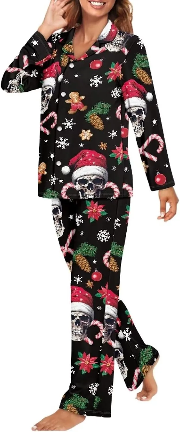 Women's Pajamas 2 Piece Pajama Sets Long Sleeve Sleepwear Notch Collar Summer Pjs Lounge Sets Christmas Outfits