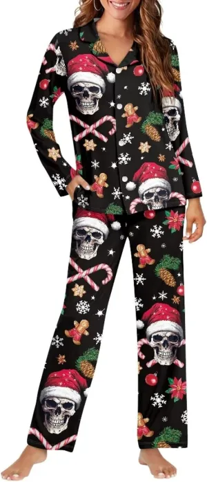 Women's Pajamas 2 Piece Pajama Sets Long Sleeve Sleepwear Notch Collar Summer Pjs Lounge Sets Christmas Outfits