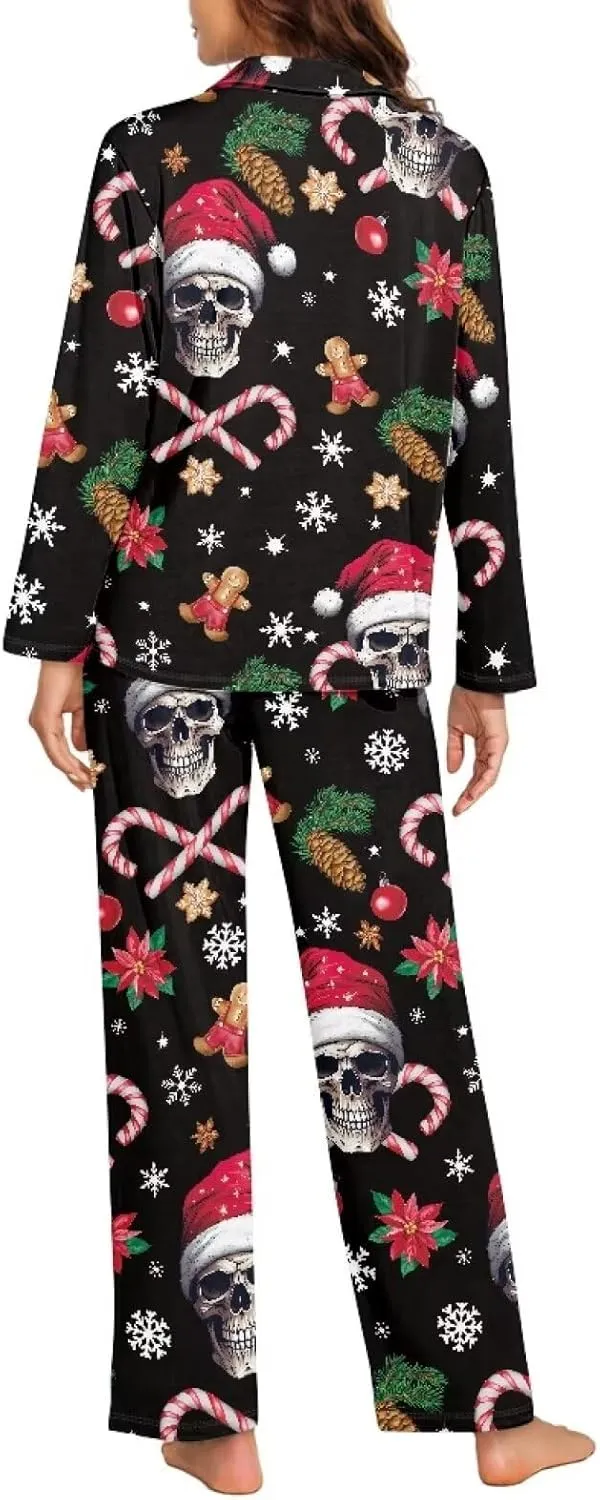Women's Pajamas 2 Piece Pajama Sets Long Sleeve Sleepwear Notch Collar Summer Pjs Lounge Sets Christmas Outfits