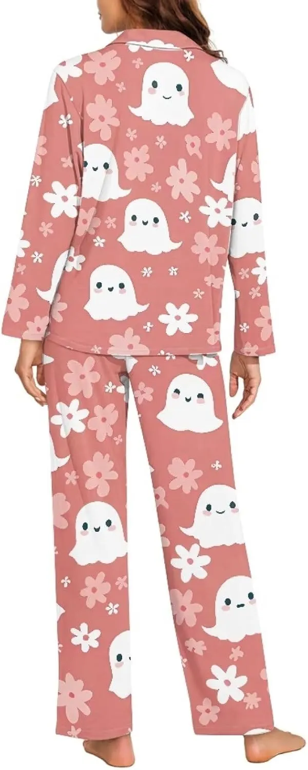 Women's Pajamas 2 Piece Pajama Sets Long Sleeve Sleepwear Notch Collar Summer Pjs Lounge Sets Halloween Outfits