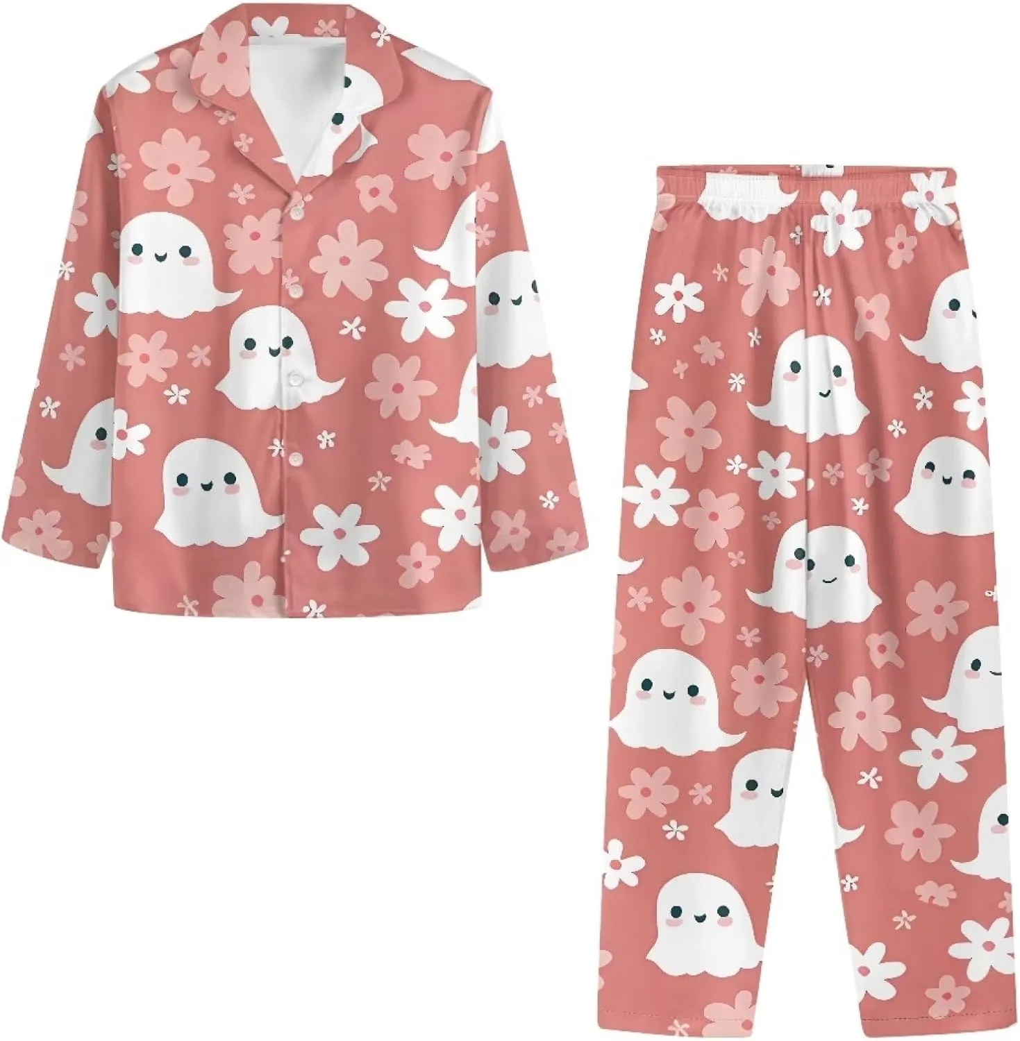Women's Pajamas 2 Piece Pajama Sets Long Sleeve Sleepwear Notch Collar Summer Pjs Lounge Sets Halloween Outfits