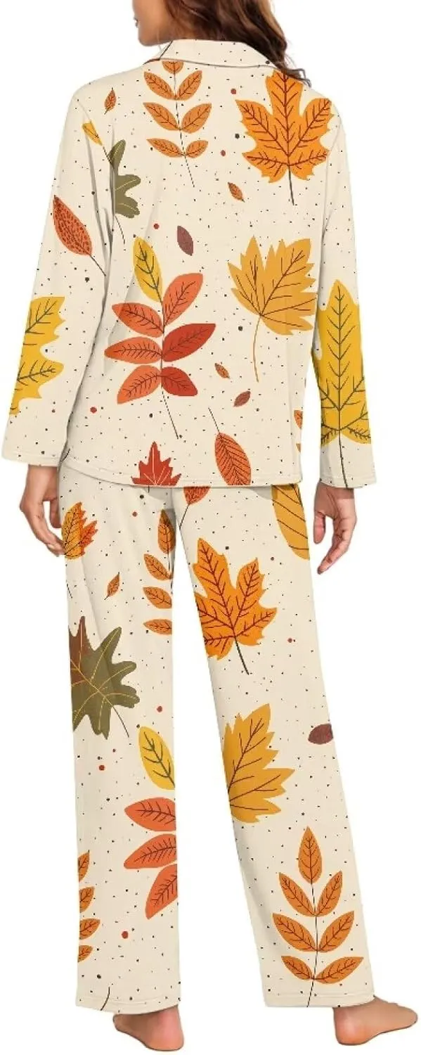 Women's Pajamas 2 Piece Pajama Sets Long Sleeve Sleepwear Notch Collar Summer Pjs Lounge Sets Thanksgiving Outfits
