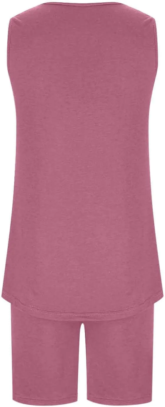 Women's Pajamas 2 Piece Set Summer Sleeveless Crew Neck Sleepwear Tops Elastic Waist Shorts Pjs Sets Soft Loungewear