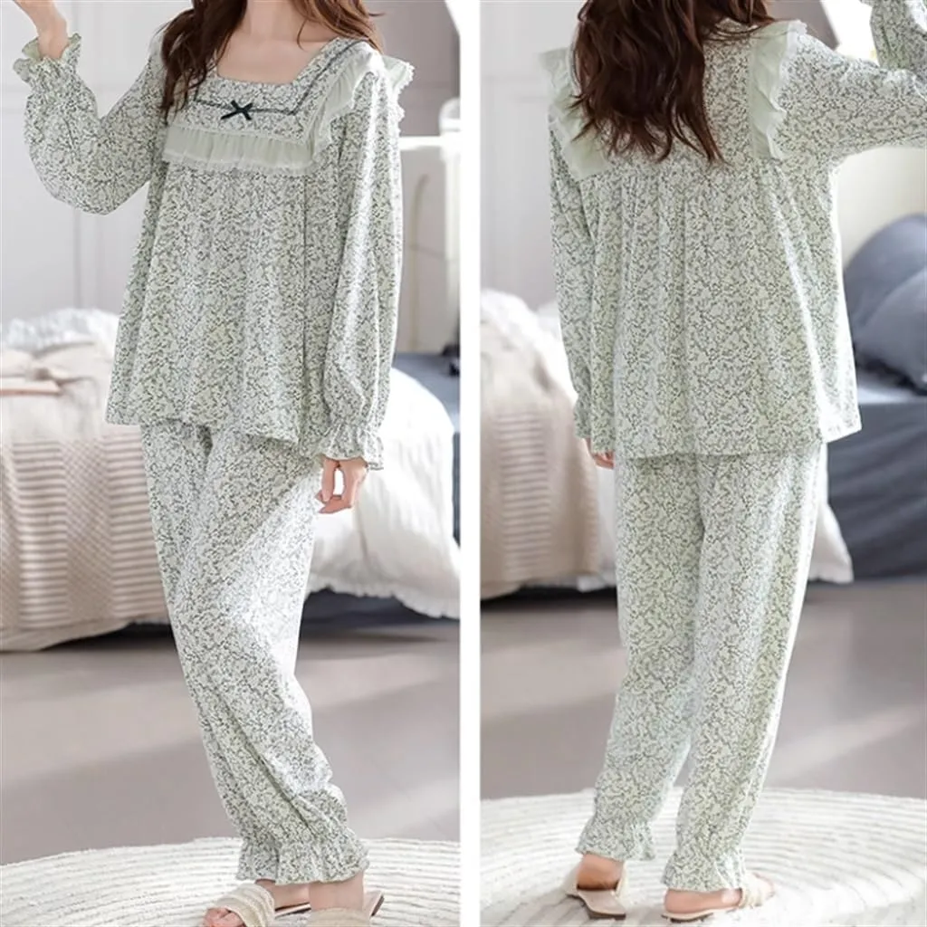 Women's Pajamas Can Be Worn Outside Spring and Autumn Long-sleeved Thin Mother's Casual Home Wear Set