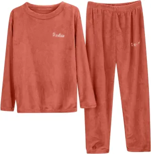Women's Pajamas Flannel Loungewear Set Long Sleeve Pullover Fleece Pajama 2 Piece Pjs Tops and Bottoms Lounge Sets