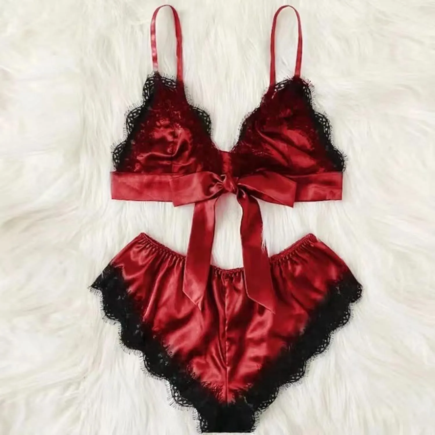 Women's Pajamas Lingerie Set V Neck Spaghetti Strap Lace Bralette and Shorts Sexy Sleepwear 2 Piece Pjs Lounge Sets