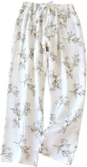 Women's Pajamas Pants Fashion Floral Cotton Lightweight Wide Leg Pants Summer Loose Lounge Home PJ's Trouser