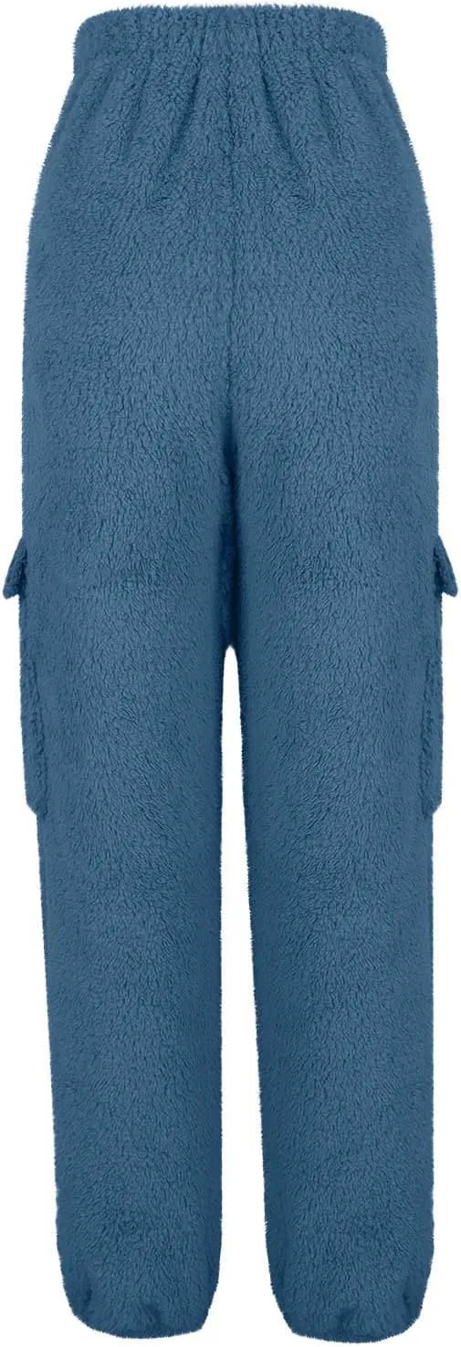 Women's Pajamas Pants Plush Fleece Comfy Lounge Pants Pj Bottoms Flannel Wide Leg Baggy Sweatpants Fuzzy Joggers Pant