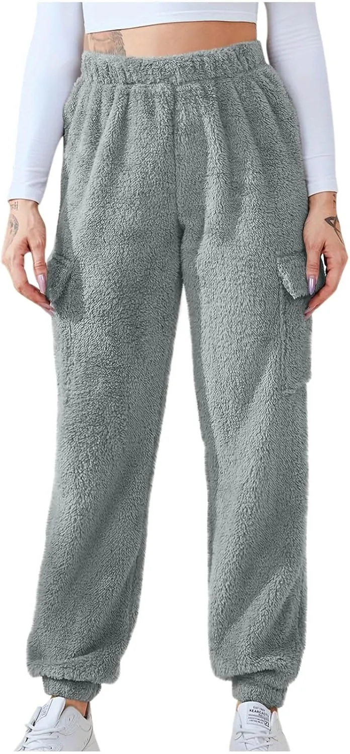 Women's Pajamas Pants Plush Fleece Comfy Lounge Pants Pj Bottoms Flannel Wide Leg Baggy Sweatpants Fuzzy Joggers Pant