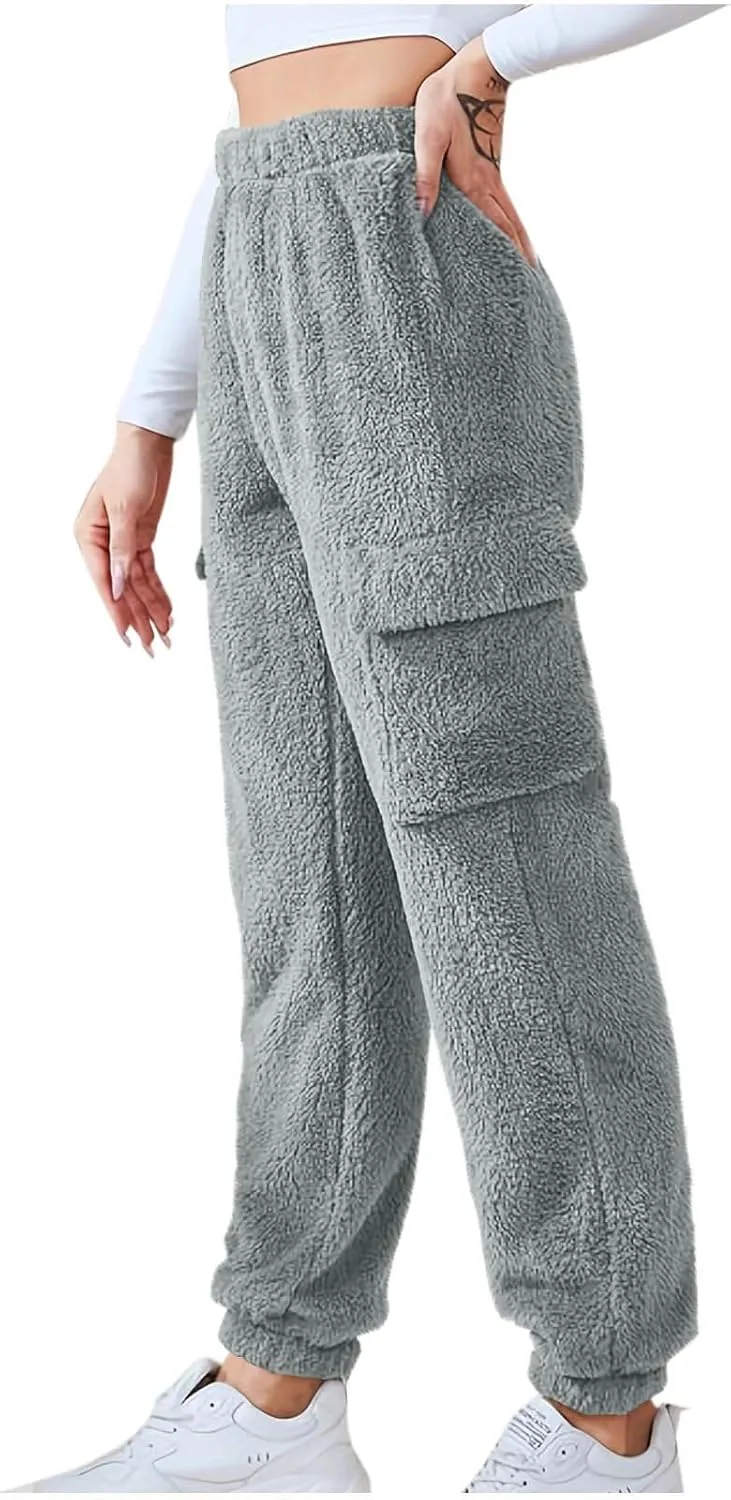 Women's Pajamas Pants Plush Fleece Comfy Lounge Pants Pj Bottoms Flannel Wide Leg Baggy Sweatpants Fuzzy Joggers Pant