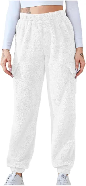Women's Pajamas Pants Plush Fleece Comfy Lounge Pants Pj Bottoms Flannel Wide Leg Baggy Sweatpants Fuzzy Joggers Pant