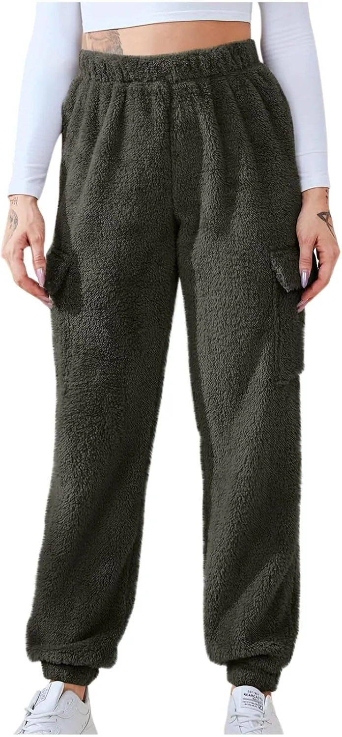 Women's Pajamas Pants Plush Fleece Comfy Lounge Pants Pj Bottoms Flannel Wide Leg Baggy Sweatpants Fuzzy Joggers Pant