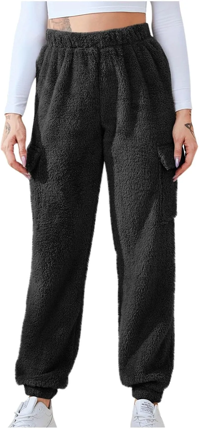 Women's Pajamas Pants Plush Fleece Comfy Lounge Pants Pj Bottoms Flannel Wide Leg Baggy Sweatpants Fuzzy Joggers Pant