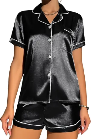 Women's Pajamas Set Button Down Shorts Sleepwear 2-Piece Ladies Pj Loungewear