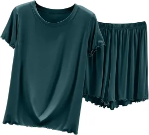 Women's Pajamas Set Crew Neck Short Sleeves Sleepwear Lightweight Summer Soft Comfy 2 Piece Shorts Loungewear Sets