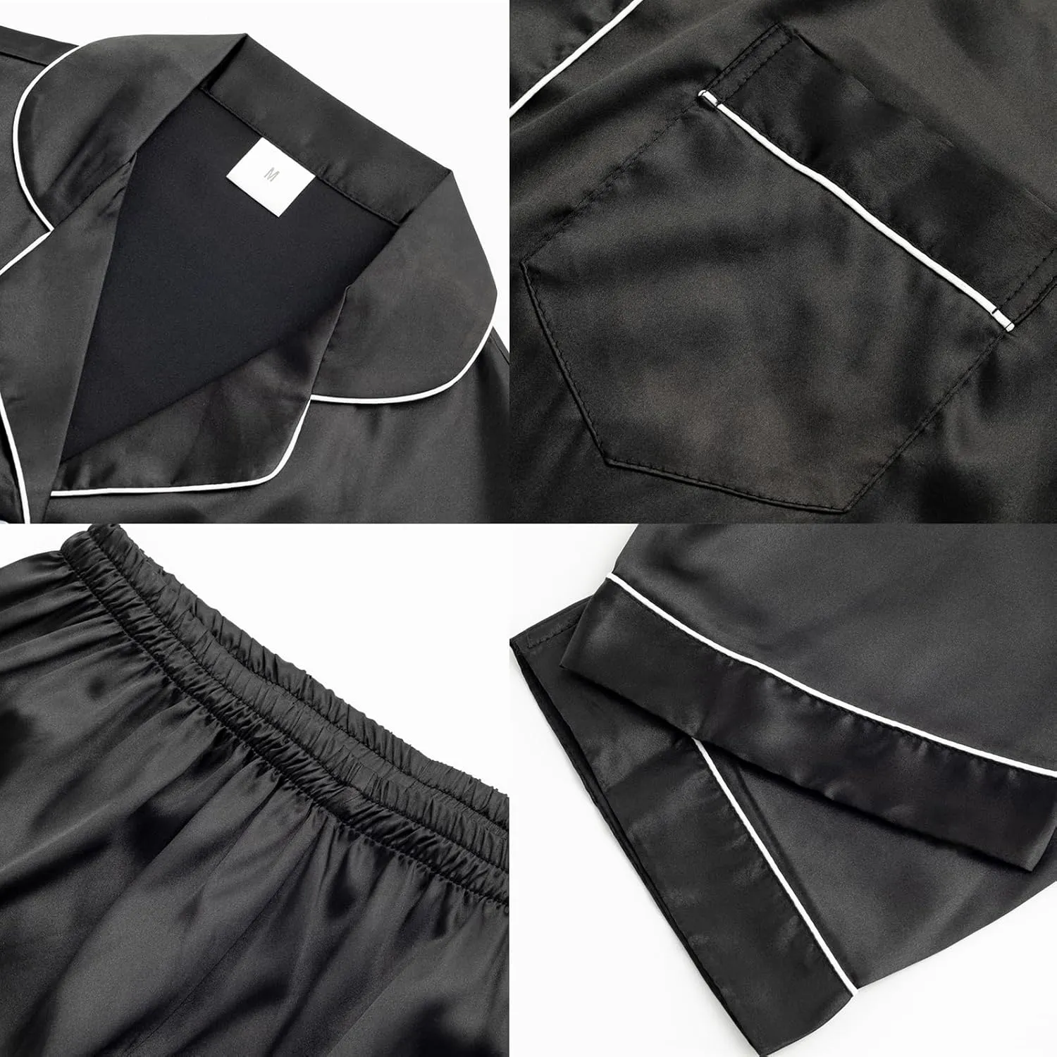 Women's Pajamas Set Satin Long Sleeve Button Down 2 Piece Silk Loungewear Sleepwear Pjs Set