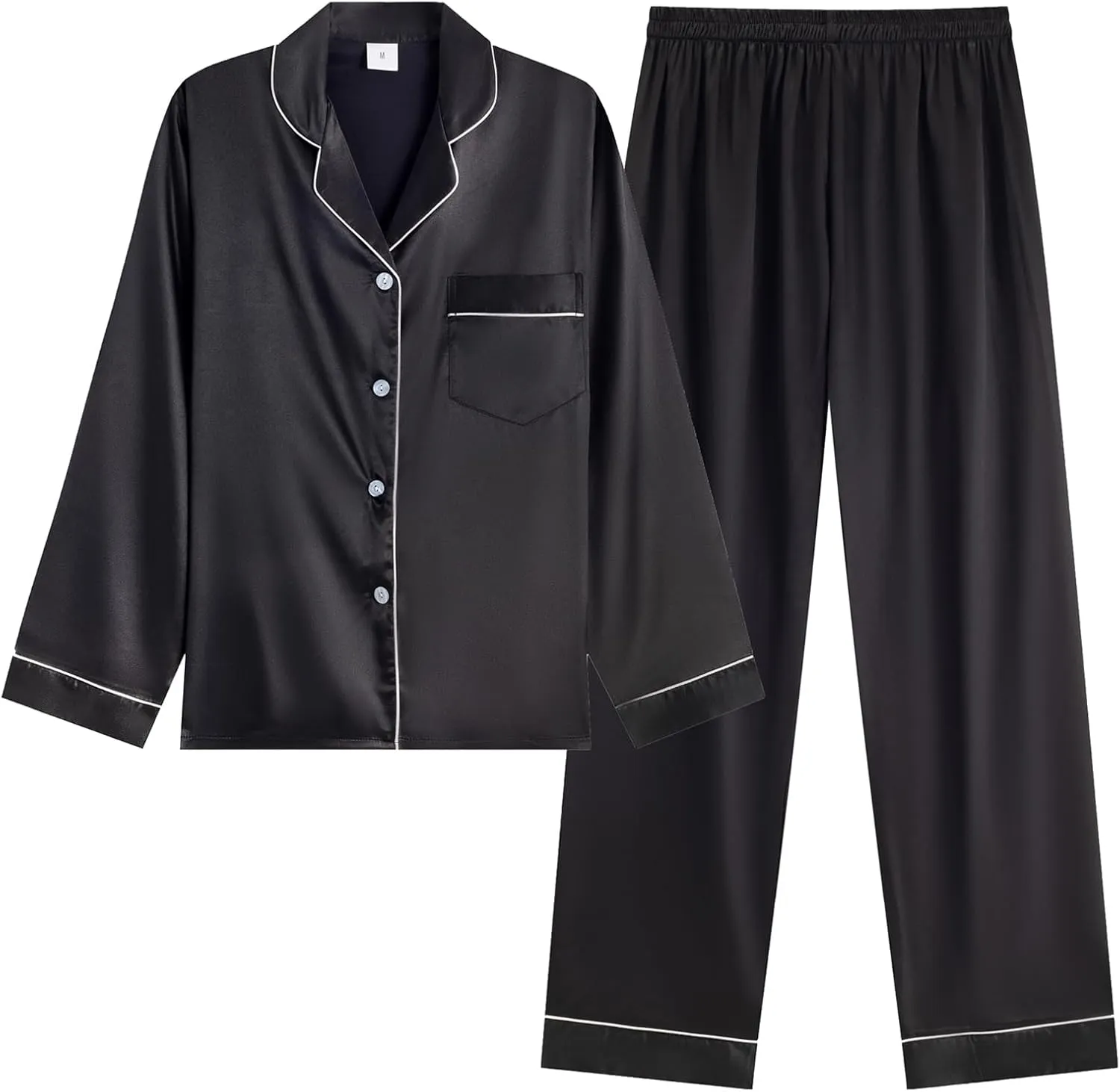 Women's Pajamas Set Satin Long Sleeve Button Down 2 Piece Silk Loungewear Sleepwear Pjs Set
