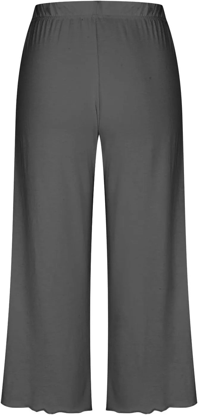 Women's Pajamas Set Short Sleeve Loungewear Loose Pajama Shirt Soft Capri Pants Lounge Set with Pocket