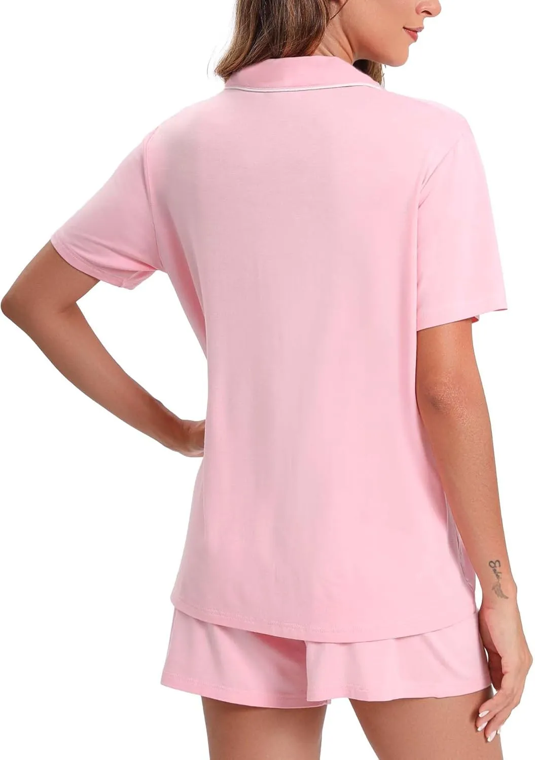 Women's Pajamas Set Soft Button Down Sleepwear Short Sleeve Pjs Set Nightwear Lounge Sets