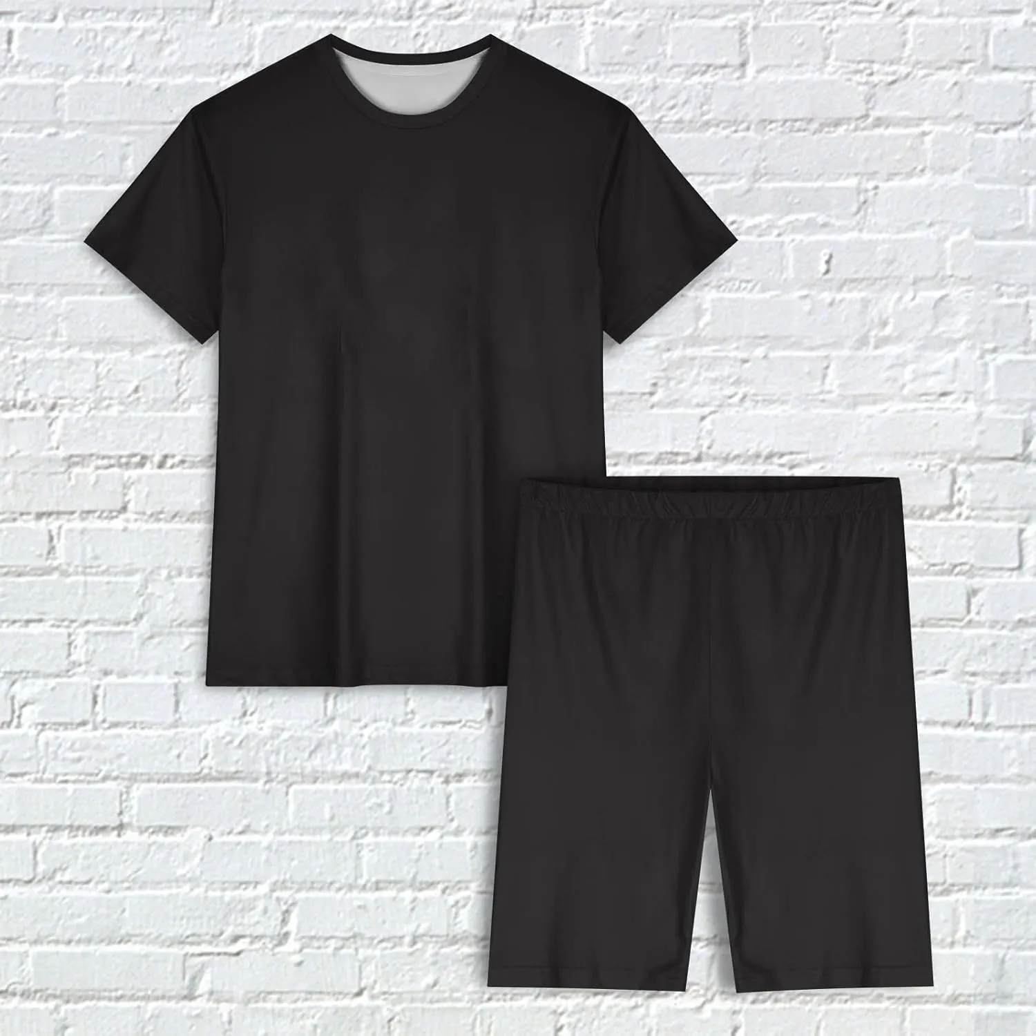 Women's Pajamas Set Solid Round-Neck Elbow Sagging Shirts Mid Sleeve and Short Lounge Sleepwear Ladies Pjs Set