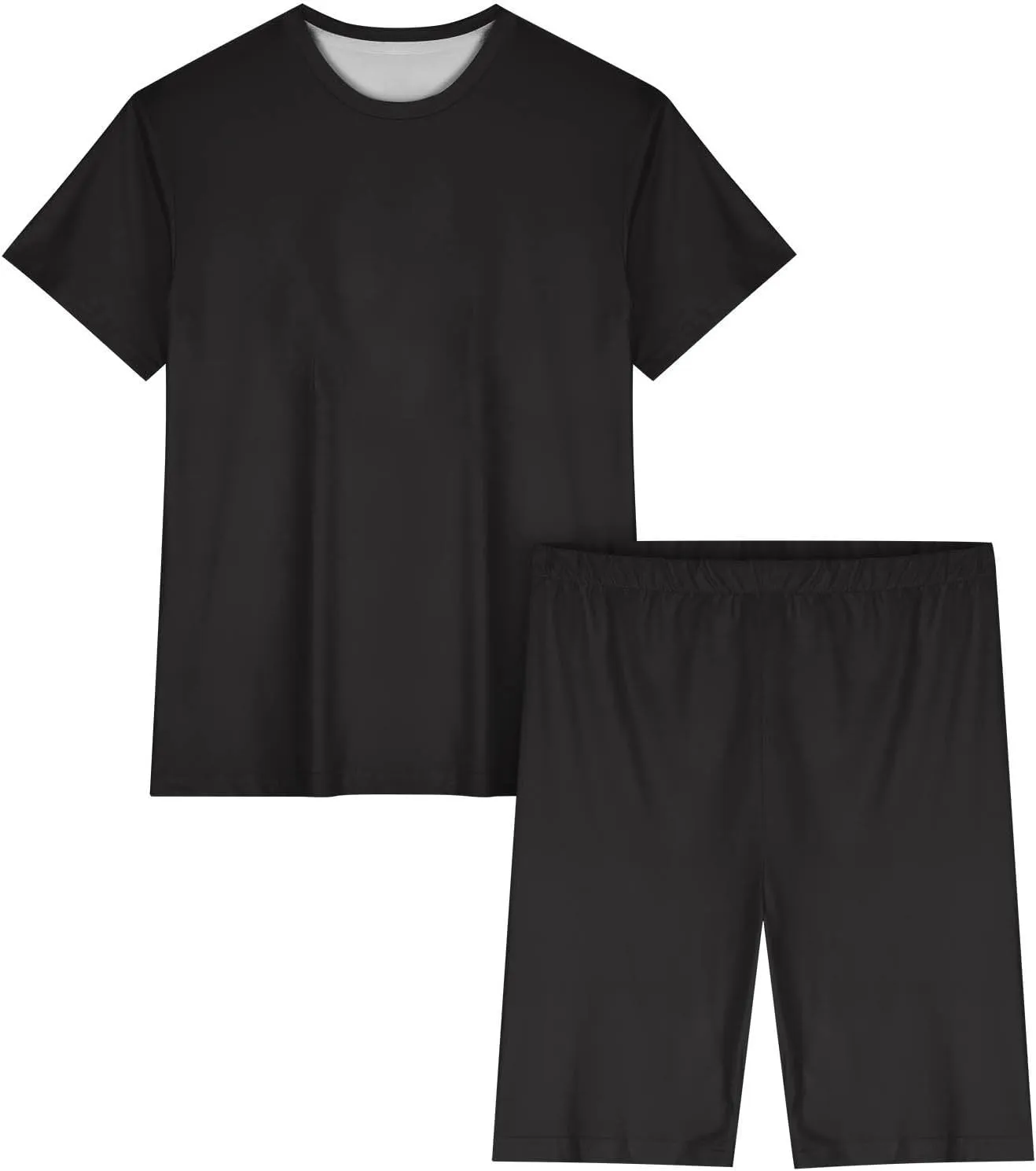 Women's Pajamas Set Solid Round-Neck Elbow Sagging Shirts Mid Sleeve and Short Lounge Sleepwear Ladies Pjs Set